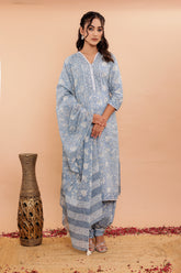 Cotton 3Pc Kurta Set with Semi-Afghani Pants