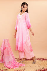 Pink Embroidered Mulmul 3Pc Kurta Set