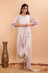 Printed Mulmul Cotton 3Pc Kurta Set with Embroidery