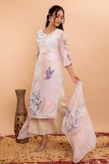Printed Mulmul Cotton 3Pc Kurta Set with Embroidery