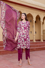 Floral Cotton Kurta Set with Dhoti Pants