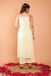 Sleeveless Cotton Embroidered 3 Pc Kurta Set