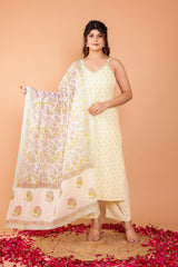 Sleeveless Cotton Embroidered 3 Pc Kurta Set