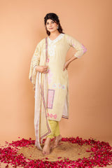 Light Green Mulmul 3 Pc Kurta Set With Embroidery