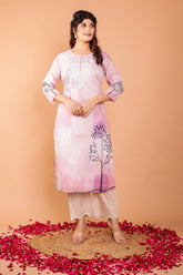 Lavender Mulmul 3 Pc Kurta Set With Embroidery
