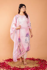 Lavender Mulmul 3 Pc Kurta Set With Embroidery