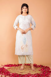 Pastel Mulmul 3 Pc Kurta Set with Embroidery