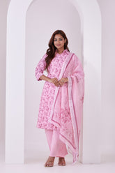 Cotton Blend Floral Printed 3Pc Kurta, Pant & Dupatta Set