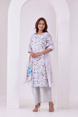 Off-White Floral Printed 3Pc Kurta, Pant & Dupatta Set