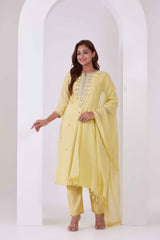 Roman Silk Kurta Pant Set with Embroidery & Mirror Detail