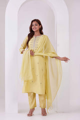 Roman Silk Kurta Pant Set with Embroidery & Mirror Detail