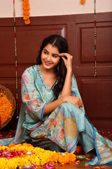 Tissue Silk Printed Shimmer 3Pc Kurta, Pant, and Dupatta Set