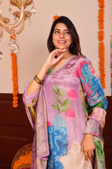 Tissue Silk Printed Shimmer 3Pc Kurta, Pant, and Dupatta Set