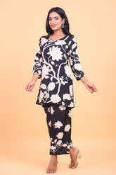 Black and White Floral Printed Crepe Co-ord Set