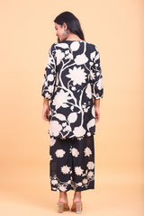 Black and White Floral Printed Crepe Co-ord Set