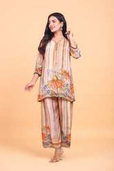 Multi-Color Striped Floral Printed Crepe Co-ord Set