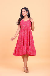 Pink Floral Printed Flowy Cotton Dress