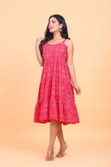Pink Floral Printed Flowy Cotton Dress