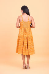 Abstract Bagru Printed Flowy Mustard Cotton Dress