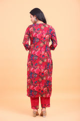 Cotton Floral Printed Kurta Pant Set with Embroidery