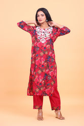 Cotton Floral Printed Kurta Pant Set with Embroidery