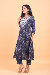 Cotton Floral Printed Kurta Pant Set with Embroidery