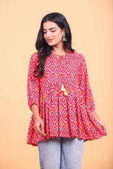 Ikat Printed Tie-Up Flared Top