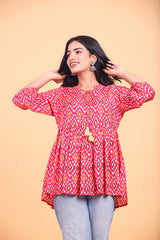 Ikat Printed Tie-Up Flared Top
