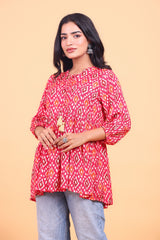 Ikat Printed Tie-Up Flared Top