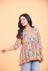 Multi-colour Floral Printed Tie-Up Flared Top