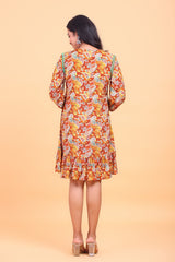 Brown Paisley Printed Embroidered Dress