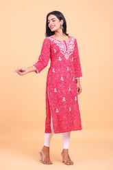 Floral Pure Cotton Long Kurta with Embroidery