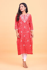 Floral Pure Cotton Long Kurta with Embroidery