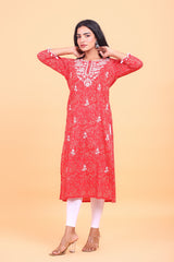 Floral Pure Cotton Long Kurta with Embroidery