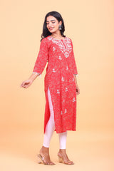 Floral Pure Cotton Long Kurta with Embroidery