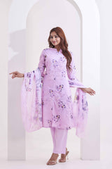 Floral Printed Cotton 3Pc Kurta, Pant & Dupatta Set