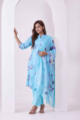 Floral Printed Cotton 3Pc Kurta, Pant & Dupatta Set