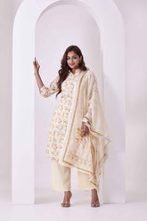 Cotton Blend Floral Printed 3Pc Kurta, Pant & Dupatta Set