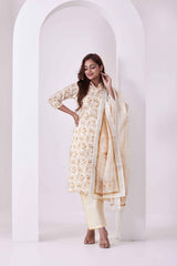 Cotton Blend Floral Printed 3Pc Kurta, Pant & Dupatta Set
