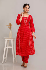 Pure Cotton Printed Embroidered 3PC Kurta Set