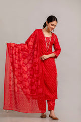 Pure Cotton Printed Embroidered 3PC Kurta Set