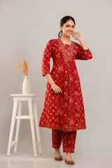 Pure Cotton 3Pc Printed Zari and Sequence Work Kurta Set