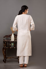 Cotton Flex Off-White Kurta Pant Dupatta Set with Floral Embroidery