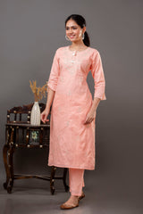 Cotton Dobby Kurta Pant Set with Embroidery Details