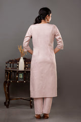 Lavender Cotton Satin Long Kurta with Embroidery