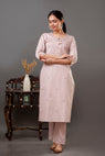 Lavender Cotton Satin Long Kurta with Embroidery