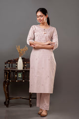 Lavender Cotton Satin Long Kurta with Embroidery
