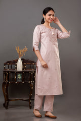 Lavender Cotton Satin Long Kurta with Embroidery