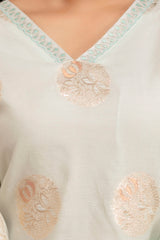 Mint Green Jacquard Chanderi Kurta & Cotton Pant Set