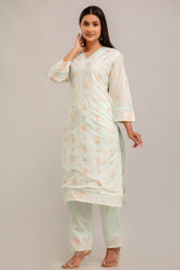 Chanderi 3Pc Embroidered Kurta Pant Set